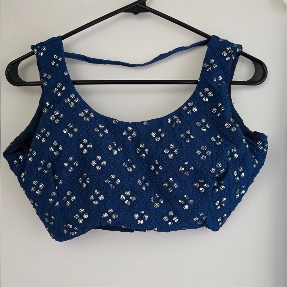 Blue Sequin Thread Embroidered Faux Georgette Lehenga Choli - Picture 10 of 15